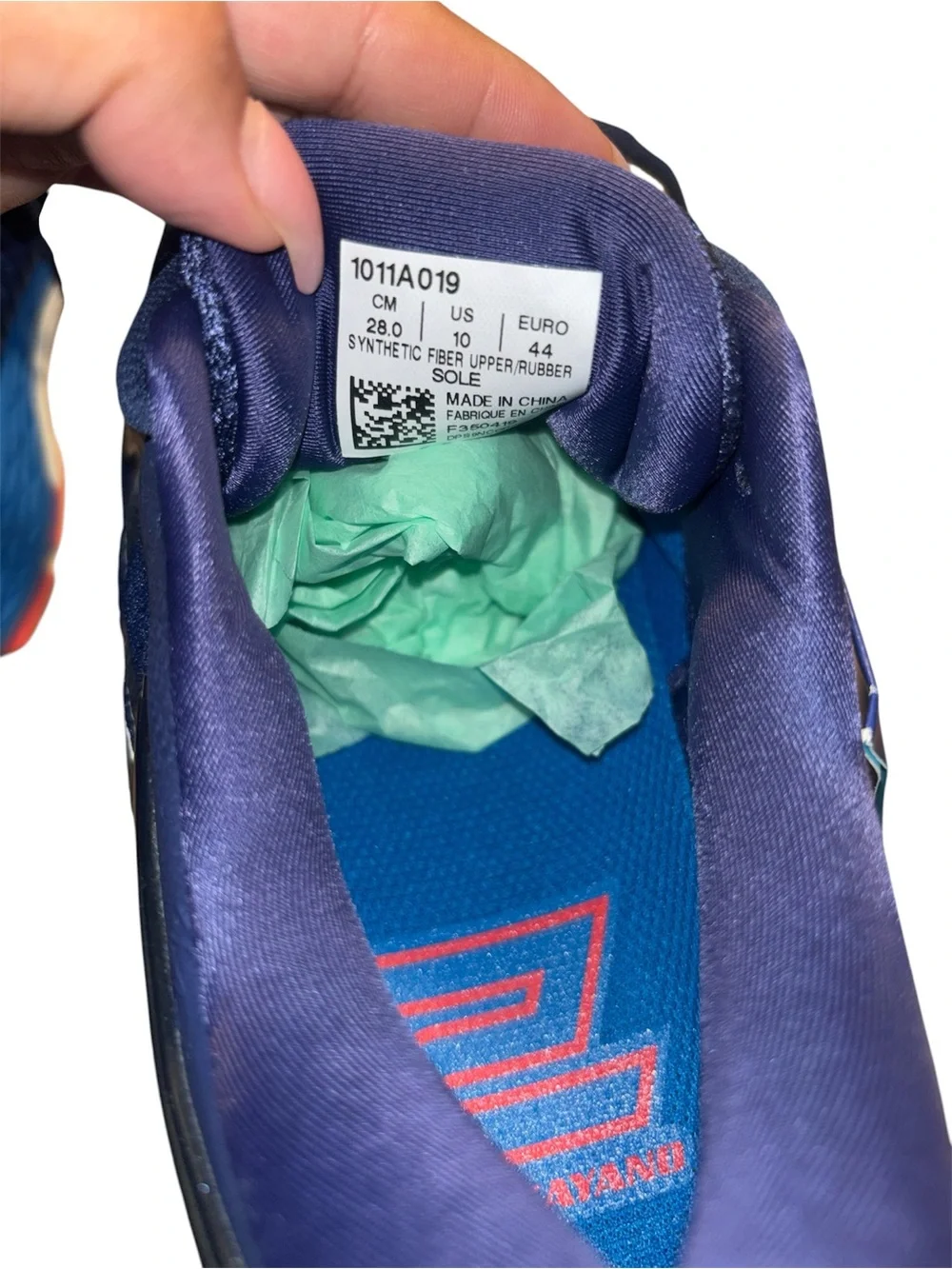 Asics Navy and Light Blue Men's Running Shoes with Red Accents